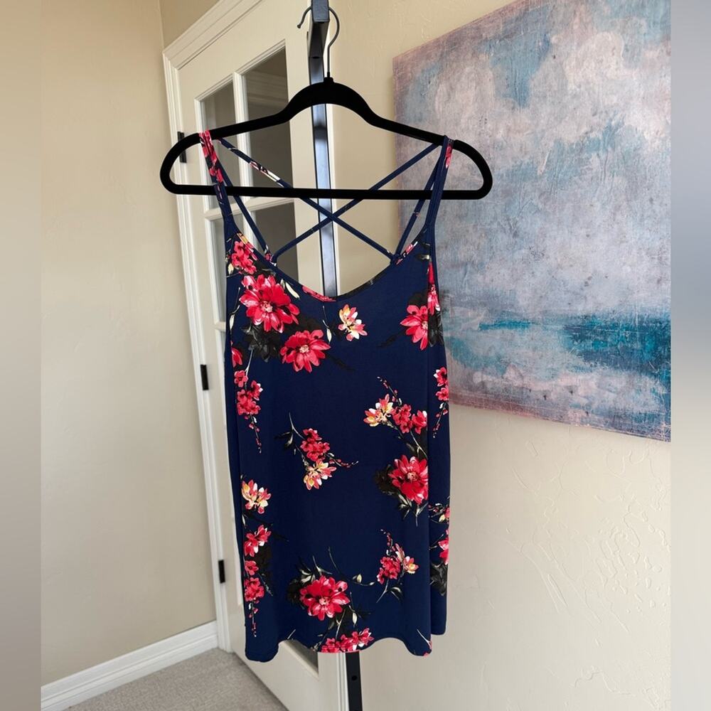 Papermoon Floral Navy Strappy Tank Women’s 3x Plus High Low
